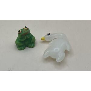 Tiny Pond Pals Mini Figurine Lot — Frog & White Duck/Goose